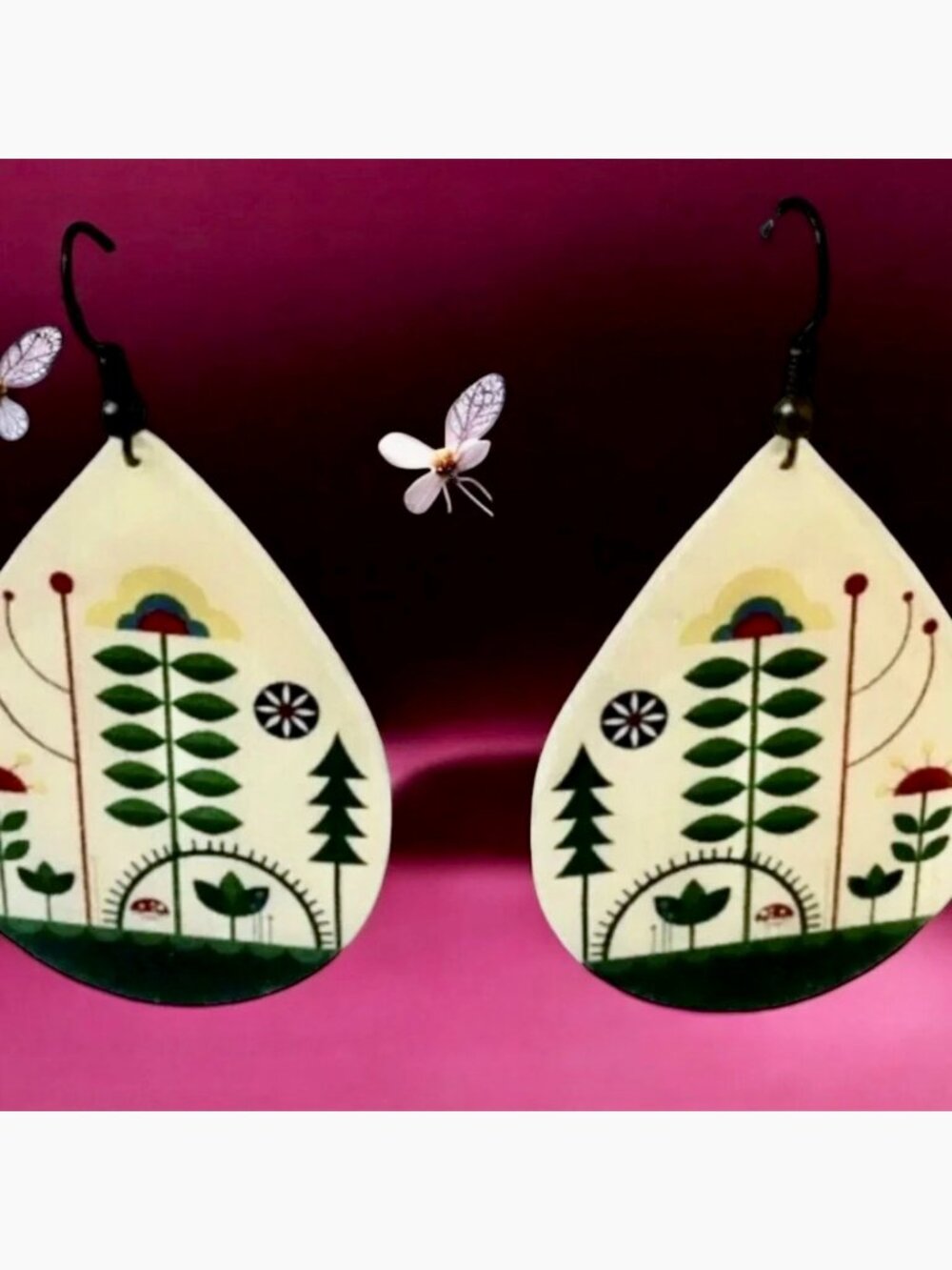 Modern Boutique Pierced Dangle Earrings Retro Scandinavian Pattern Folk Art